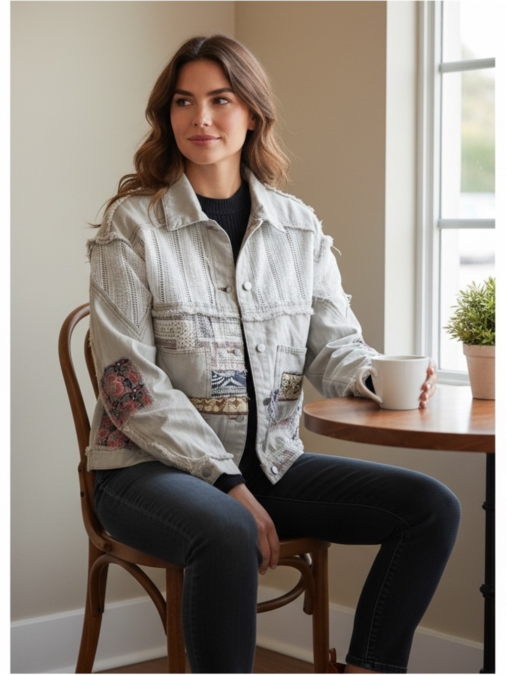 POL L Light Gray Patchwork Button-Up Jacket
